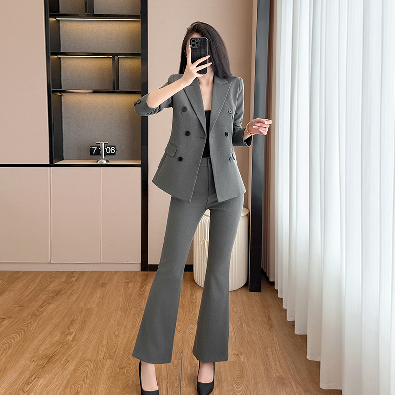 2025 high-end double breasted suit set for women's autumn new style, simple and capable temperament, goddess style commuting work clothes