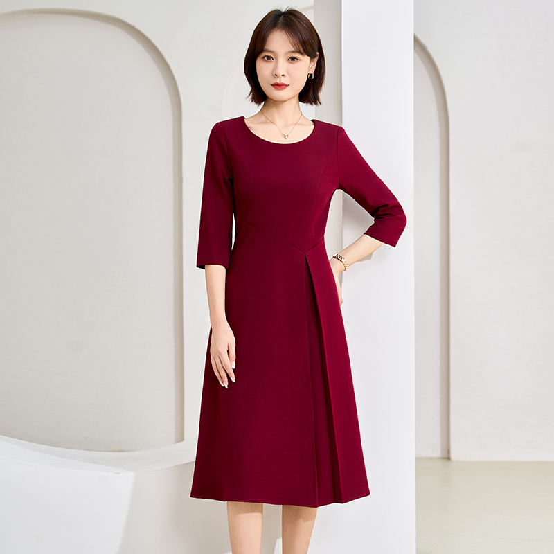 Temperament round neck A-line dress for women 2025 autumn harvest, waist slimming, temperament goddess style commuting versatile mid sleeved dress Temperament round neck A-line dress for women 2025 autumn harvest, waist slimming, temperament goddess style commuting versatile mid sleeved dress