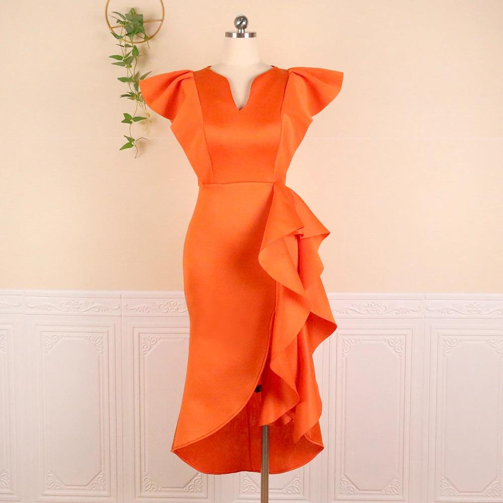 Large size ruffled short sleeved high waisted slimming irregular hem dress with elegant commuting style Large size ruffled short sleeved high waisted slimming irregular hem dress with elegant commuting style