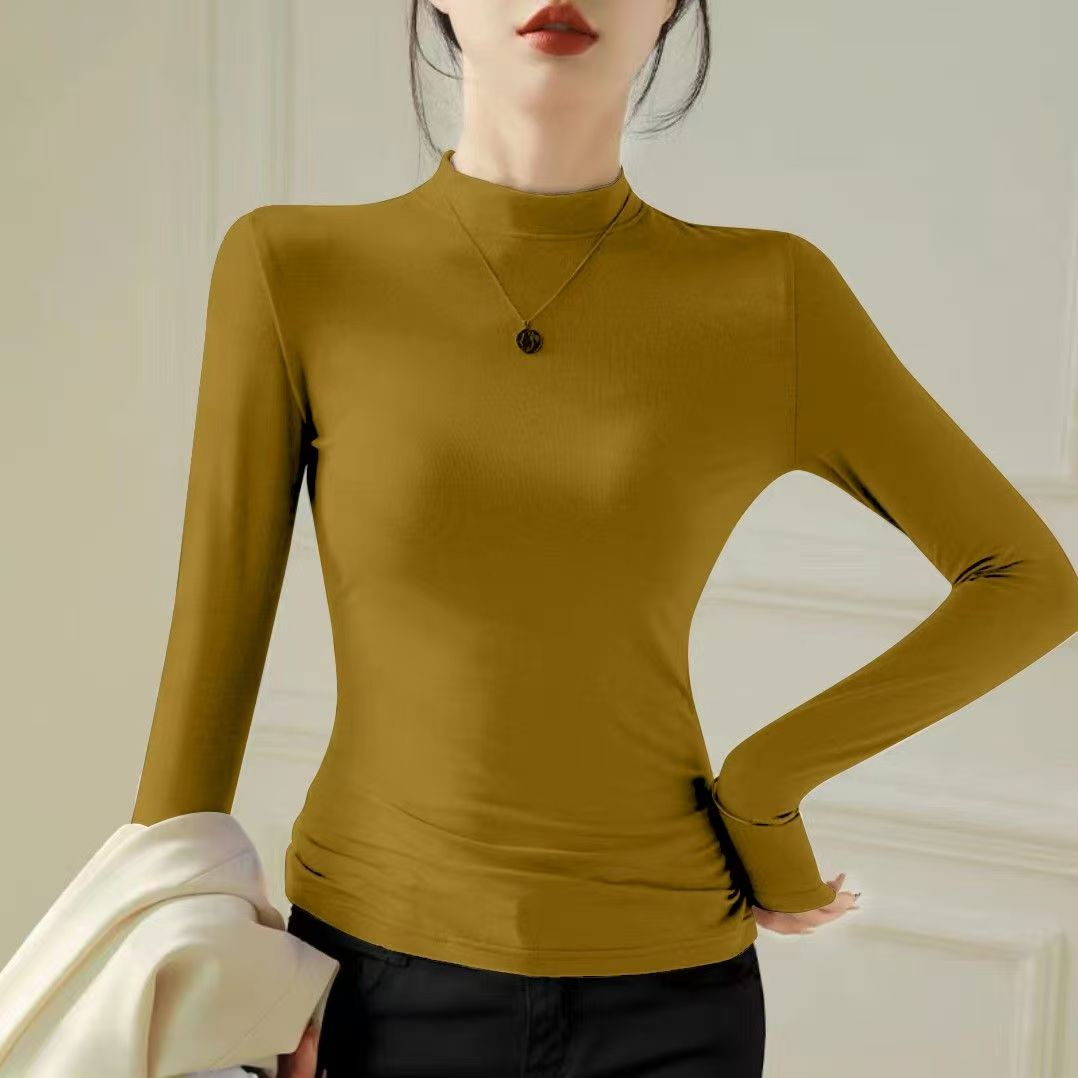 Simple and versatile half high neck base shirt for women in autumn and winter 2025, slim fit and slim fit, short commuting T-shirt Simple and versatile half high neck base shirt for women in autumn and winter 2025, slim fit and slim fit, short commuting T-shirt