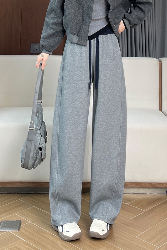 Casual versatile wide leg pants for women in autumn and winter 2025, fashionable and simple temperament, commuting with thick velvet and elastic waistband pants Casual versatile wide leg pants for women in autumn and winter 2025, fashionable and simple temperament, commuting with thick velvet and elastic waistband pants