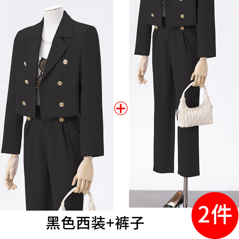 Short and petite suit jacket for women in autumn, with a niche design and a goddess like temperament. High end double breasted suit set Short and petite suit jacket for women in autumn, with a niche design and a goddess like temperament. High end double breasted suit set