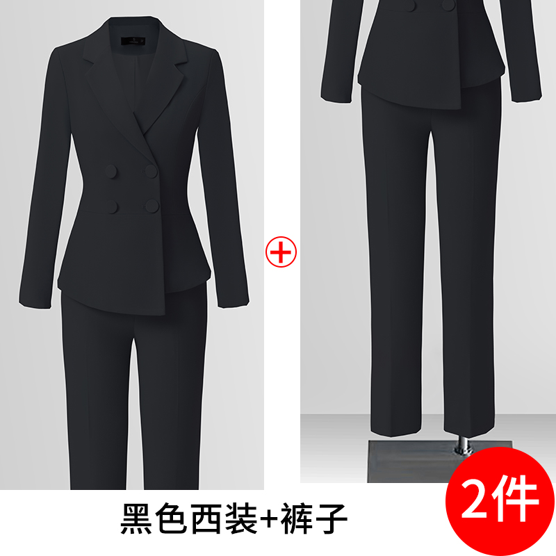 High end professional women's clothing temperament double breasted suit jacket for women's autumn slimming and commuting formal suit set High end professional women's clothing temperament double breasted suit jacket for women's autumn slimming and commuting formal suit set