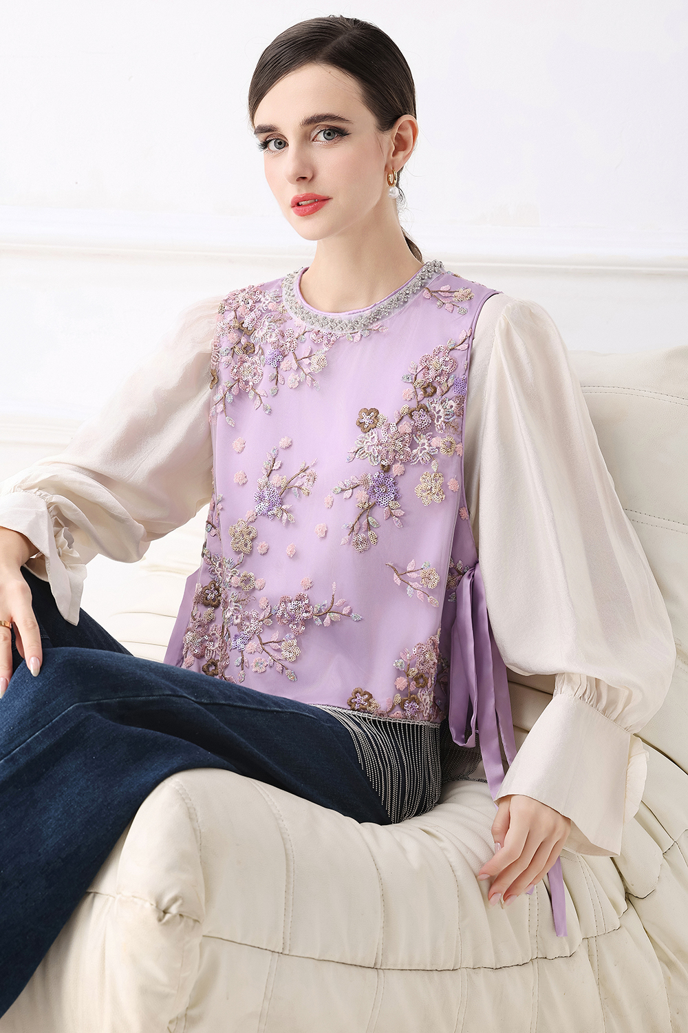 New Chinese style heavy industry embroidery versatile vest 908