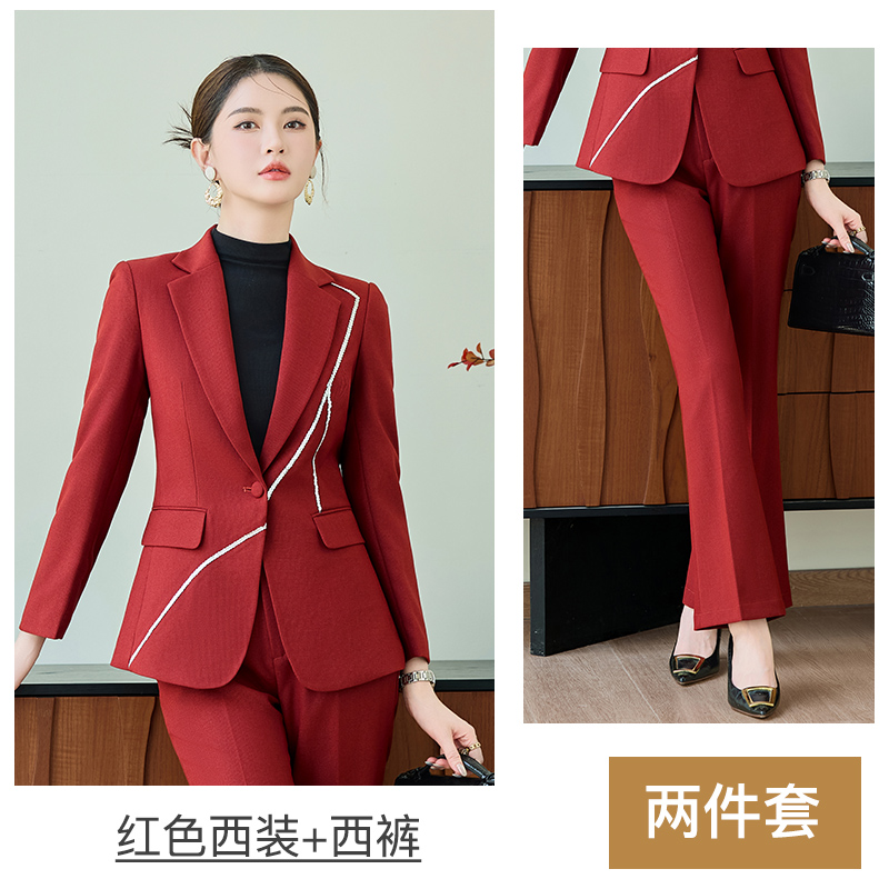 Unique design, high-end red suit set, women's autumn slim fit, slimming temperament, goddess style commuting work clothes Unique design, high-end red suit set, women's autumn slim fit, slimming temperament, goddess style commuting work clothes