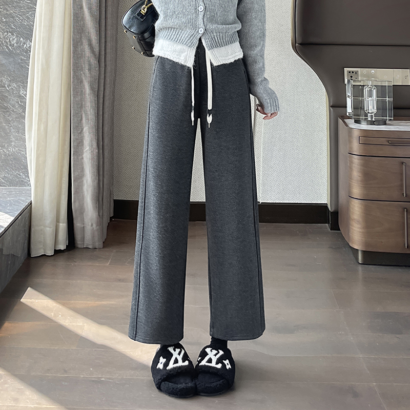 Short eight inch wide leg pants for women in autumn and winter 2025, new casual and versatile OL commuting simple and plush casual pants Short eight inch wide leg pants for women in autumn and winter 2025, new casual and versatile OL commuting simple and plush casual pants