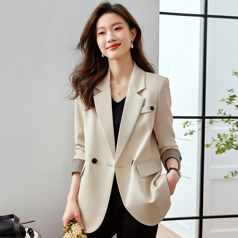 Western style beige suit jacket for women's autumn and winter new high-end professional dress formal Korean version OL suit top Western style beige suit jacket for women's autumn and winter new high-end professional dress formal Korean version OL suit top