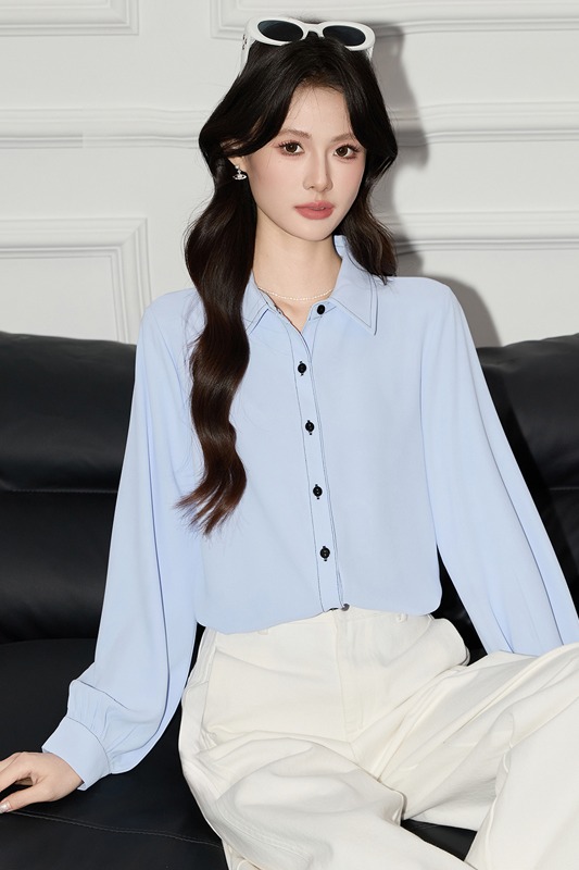 2025 New Blue Shirt, Small Shirt, Women's Design, niche temperament, casual commuting, versatile long sleeved shirt, autumn 2025 New Blue Shirt, Small Shirt, Women's Design, niche temperament, casual commuting, versatile long sleeved shirt, autumn