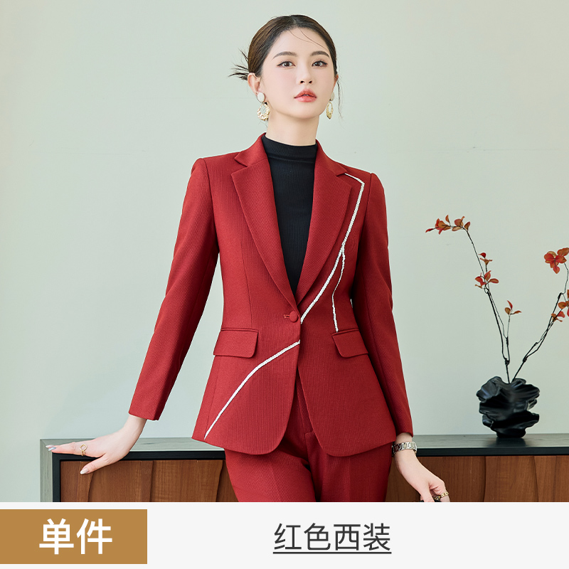 Unique design, high-end red suit set, women's autumn slim fit, slimming temperament, goddess style commuting work clothes Unique design, high-end red suit set, women's autumn slim fit, slimming temperament, goddess style commuting work clothes