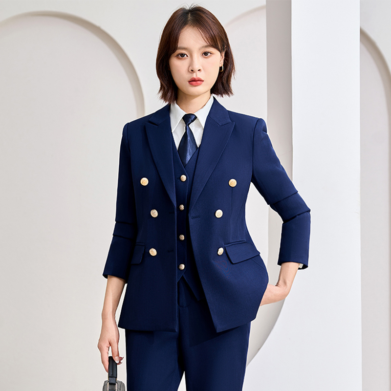 Commuting formal suit in navy blue, women's 2025 autumn new style slim fit and high-end double breasted suit