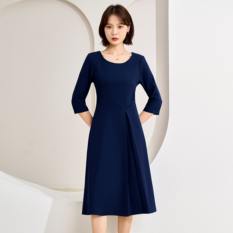 Temperament round neck A-line dress for women 2025 autumn harvest, waist slimming, temperament goddess style commuting versatile mid sleeved dress Temperament round neck A-line dress for women 2025 autumn harvest, waist slimming, temperament goddess style commuting versatile mid sleeved dress