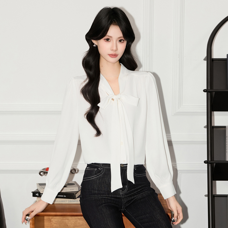 2025 design sense niche temperament lace up shirt small shirt women's early autumn casual versatile OL fashionable simple shirt 2025 design sense niche temperament lace up shirt small shirt women's early autumn casual versatile OL fashionable simple shirt