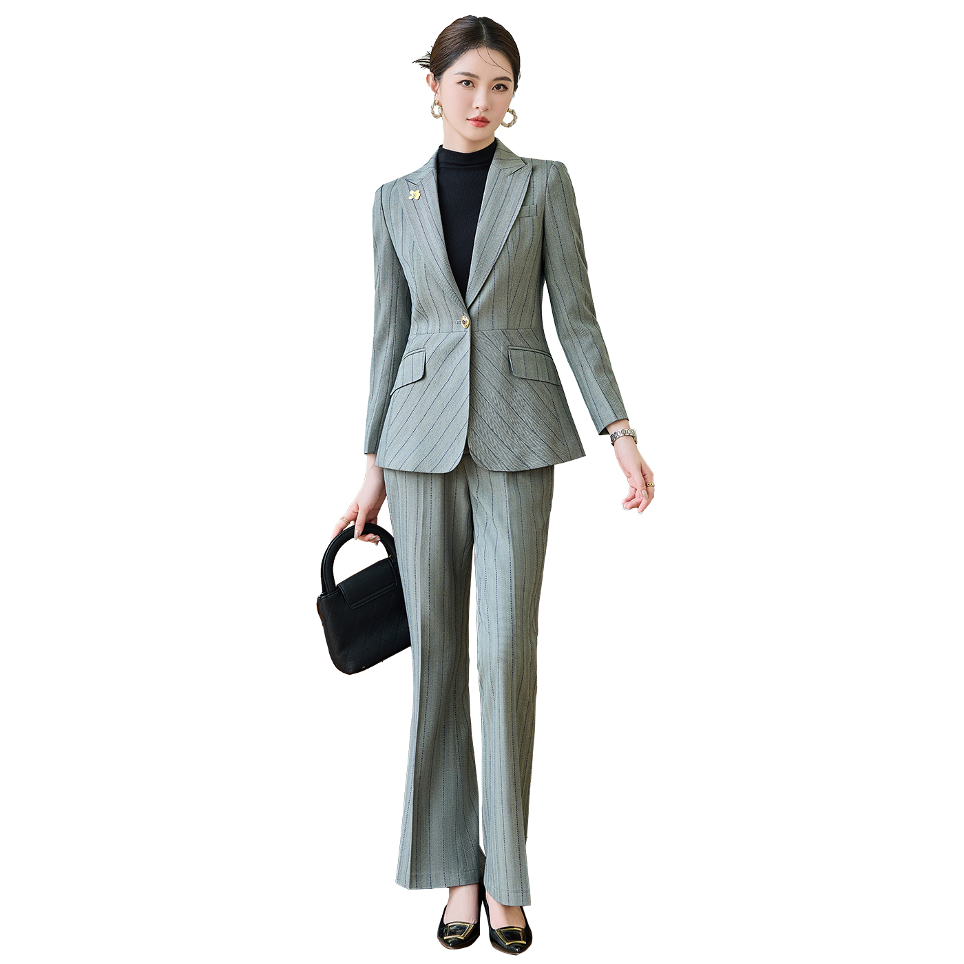 Fashionable and minimalist striped suit set for women in autumn 2025, slim fit and slimming one button commuting professional formal suit Fashionable and minimalist striped suit set for women in autumn 2025, slim fit and slimming one button commuting professional formal suit