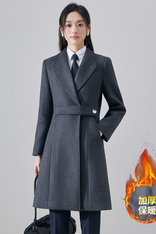 Waist slimming woolen coat for women in autumn and winter 2025, new simple and capable temperament, goddess style medium long coat Waist slimming woolen coat for women in autumn and winter 2025, new simple and capable temperament, goddess style medium long coat