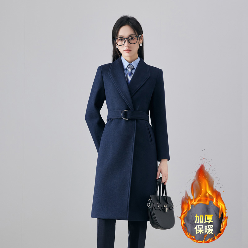 Thickened woolen coat for women in autumn and winter, with a high-end feel and slim fit, exuding a goddess like aura for commuting and professional long sleeved coats