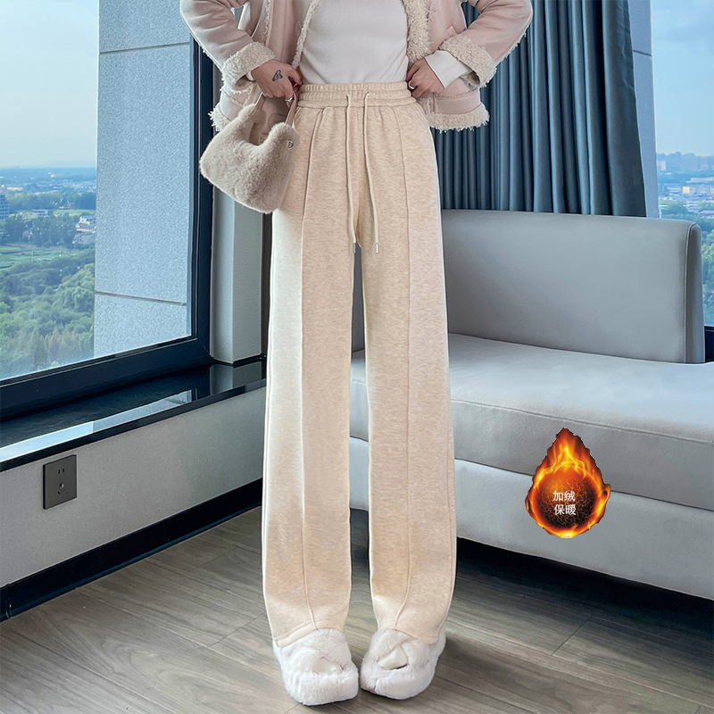 2025 Autumn and Winter New Style Versatile Sports and Leisure Pants for Women, Fashionable and Simple with Thick Velvet and Warm Wide Leg Pants