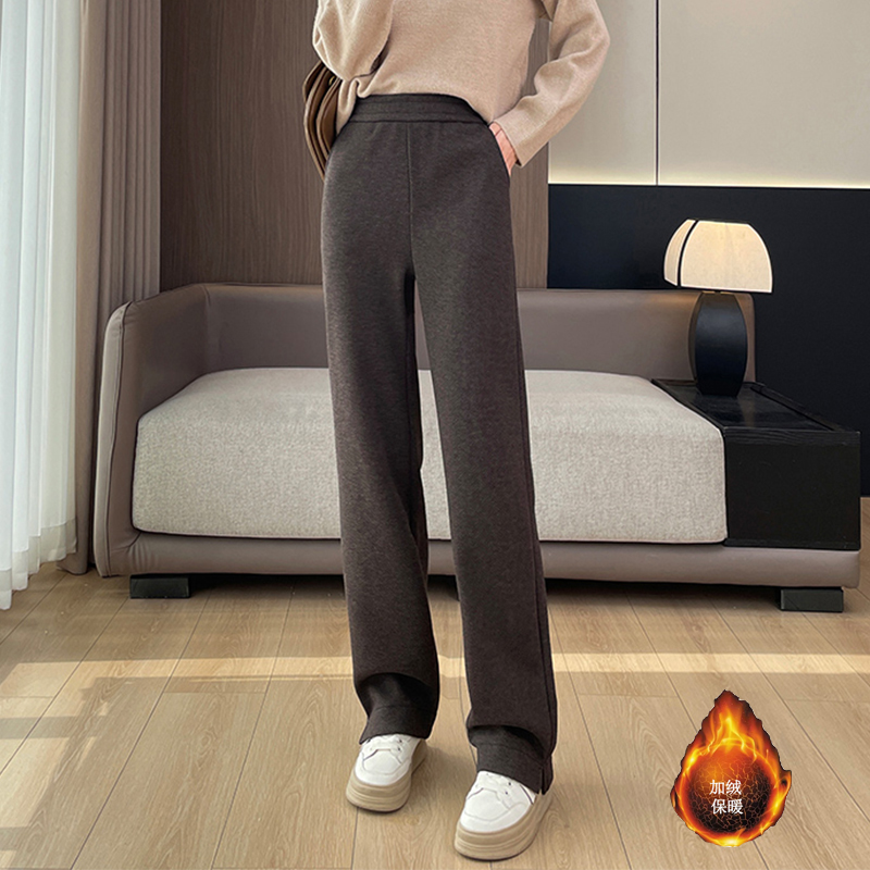 2025 women's autumn and winter with plush and thick elastic pants, simple and capable temperament, casual and versatile, warm and casual pants 2025 women's autumn and winter with plush and thick elastic pants, simple and capable temperament, casual and versatile, warm and casual pants