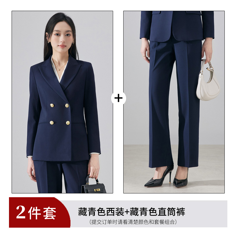 High end professional women's double breasted suit set for autumn and winter 2025, simple and capable temperament, goddess style commuting suit High end professional women's double breasted suit set for autumn and winter 2025, simple and capable temperament, goddess style commuting suit