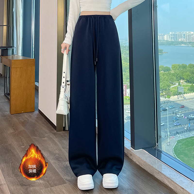 Velvet thickened warm sports pants for women in autumn and winter 2025, fashionable and simple temperament, elastic waisted commuting casual pants