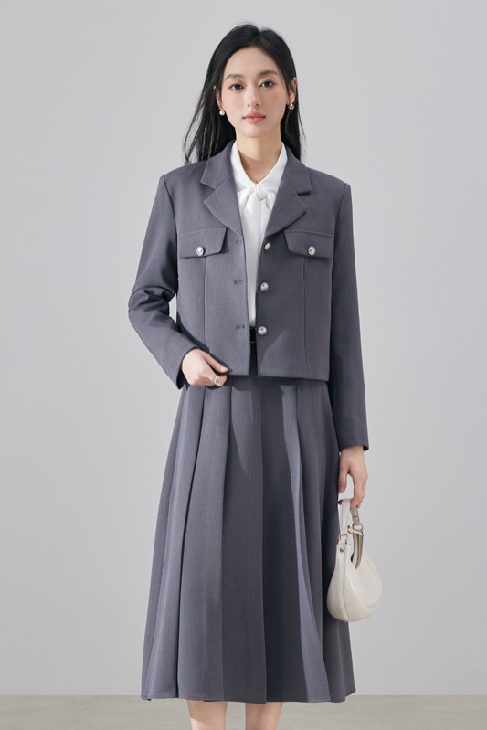 Fashionable and minimalist gray suit jacket for women's autumn design, niche temperament, high-end suit skirt two-piece set Fashionable and minimalist gray suit jacket for women's autumn design, niche temperament, high-end suit skirt two-piece set