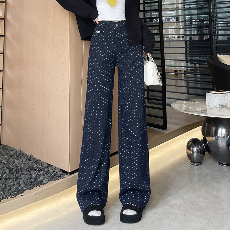 Fashionable Western Wave Point Wide Leg Pants for Women 2025 Early Autumn New High Waist Style Casual Versatile Loose Casual Pants