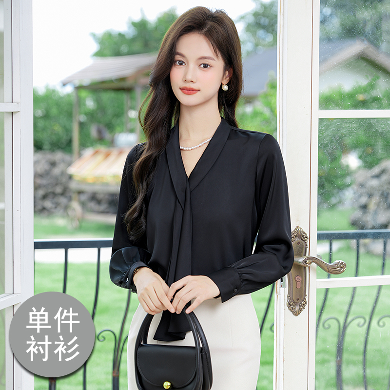 Design sense of western-style versatile ribbon shirt, women's 2025 early autumn new fashionable and simple temperament long sleeved shirt Design sense of western-style versatile ribbon shirt, women's 2025 early autumn new fashionable and simple temperament long sleeved shirt