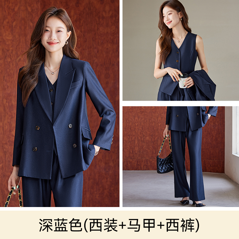 Goddess style temperament, apricot colored suit jacket, women's autumn and winter commuting professional work suit, vest pants three piece set Goddess style temperament, apricot colored suit jacket, women's autumn and winter commuting professional work suit, vest pants three piece set