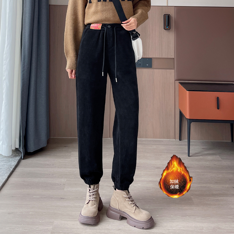Women's 2025 autumn and winter new style with plush and thickened warm leg binding pants, simple and versatile, elastic waisted sports and leisure pants Women's 2025 autumn and winter new style with plush and thickened warm leg binding pants, simple and versatile, elastic waisted sports and leisure pants