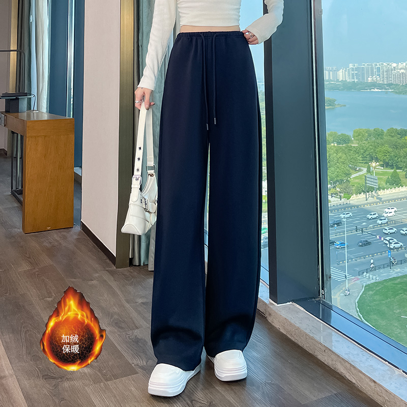 Velvet thickened warm sports pants for women in autumn and winter 2025, fashionable and simple temperament, elastic waisted commuting casual pants Velvet thickened warm sports pants for women in autumn and winter 2025, fashionable and simple temperament, elastic waisted commuting casual pants