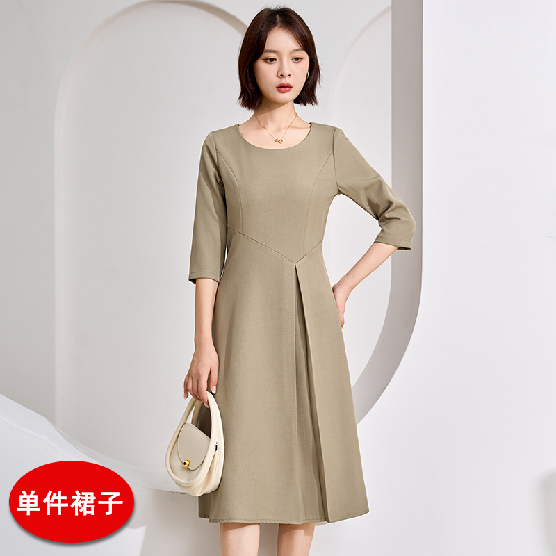 Temperament round neck A-line dress for women 2025 autumn harvest, waist slimming, temperament goddess style commuting versatile mid sleeved dress Temperament round neck A-line dress for women 2025 autumn harvest, waist slimming, temperament goddess style commuting versatile mid sleeved dress