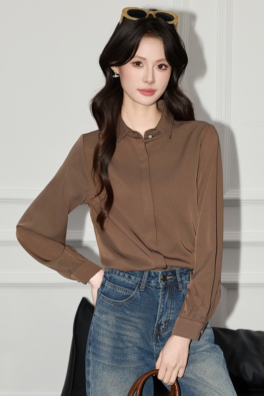 2025 Autumn New Casual Versatile Long Sleeve Shirt for Women's Commuting, Formal, Interior, Bottom Solid Color Shirt, Small Shirt 2025 Autumn New Casual Versatile Long Sleeve Shirt for Women's Commuting, Formal, Interior, Bottom Solid Color Shirt, Small Shirt