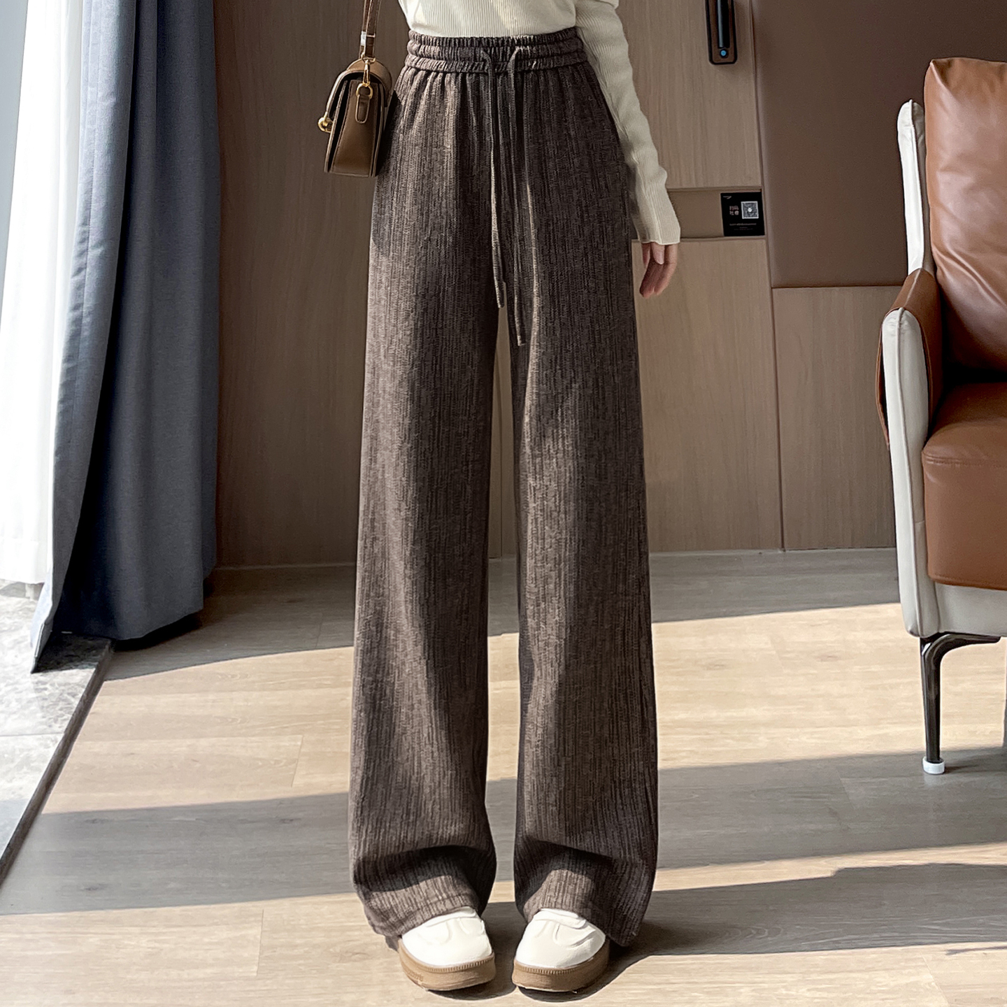 2025 fashionable and simple temperament wide leg pants for women's autumn new design sense, niche casual versatile elastic pants 2025 fashionable and simple temperament wide leg pants for women's autumn new design sense, niche casual versatile elastic pants