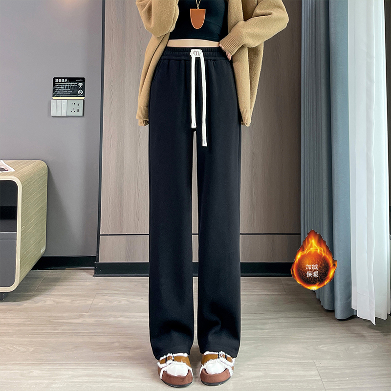 2025 Velvet Thickened Warm Sports and Leisure Pants for Women's Winter Fashion, Simplicity, and Versatile Wide Leg Commuters