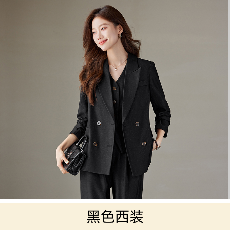 Goddess style temperament, apricot colored suit jacket, women's autumn and winter commuting professional work suit, vest pants three piece set Goddess style temperament, apricot colored suit jacket, women's autumn and winter commuting professional work suit, vest pants three piece set