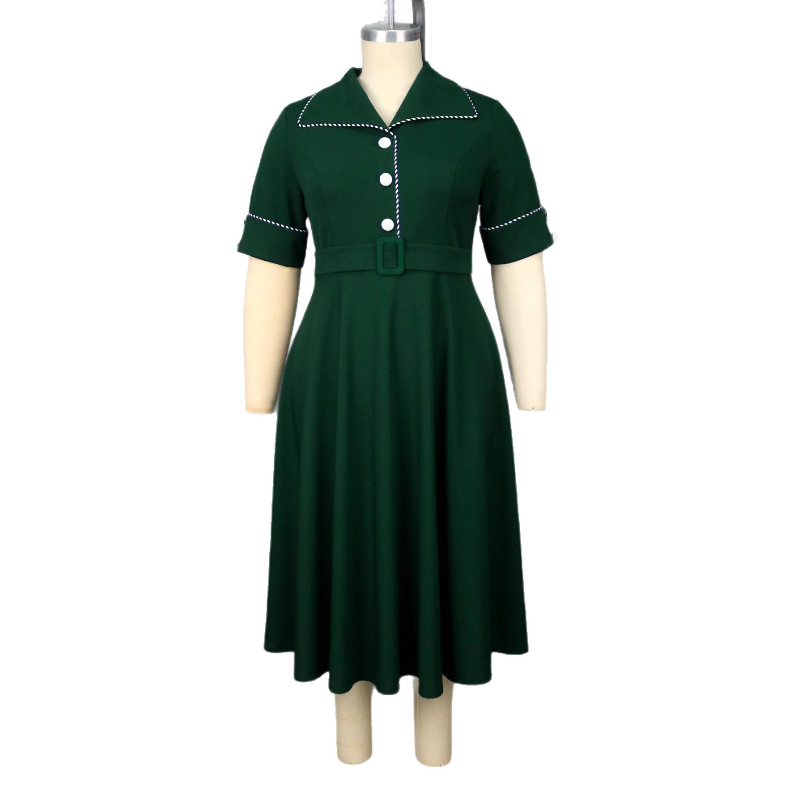 Oversized women's retro lapel short sleeved dress with button cinched waist, elegant big swing dress, Dress party Oversized women's retro lapel short sleeved dress with button cinched waist, elegant big swing dress, Dress party