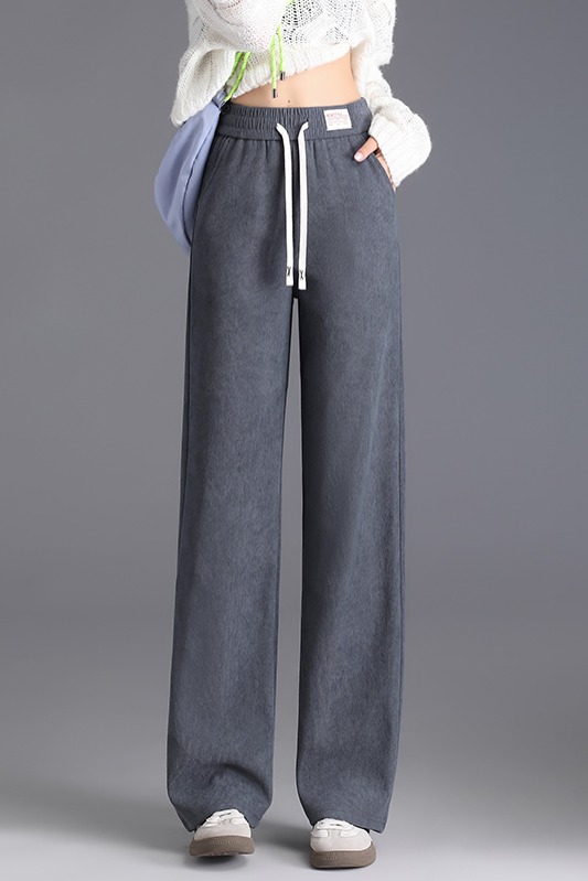 Velvet thickened elastic waisted casual pants for women in autumn and winter, new minimalist style OL casual versatile commuting wide leg pants Velvet thickened elastic waisted casual pants for women in autumn and winter, new minimalist style OL casual versatile commuting wide leg pants