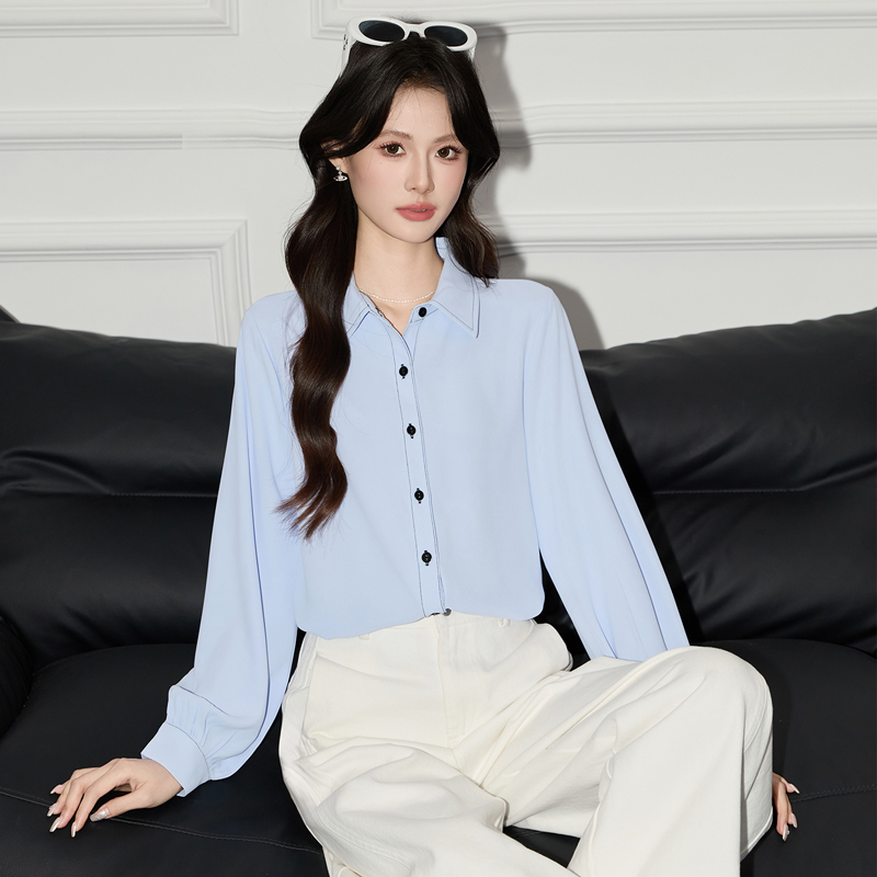 2025 New Blue Shirt, Small Shirt, Women's Design, niche temperament, casual commuting, versatile long sleeved shirt, autumn