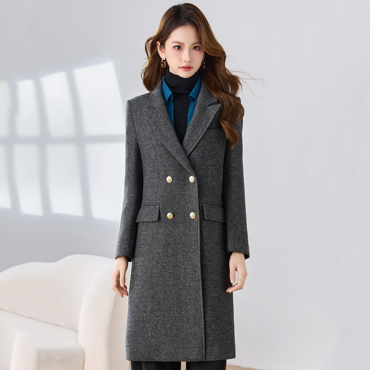 Woolen woolen coat for women in autumn and winter of 2025, new fashionable and simple style, design sense, niche mid length jacket Woolen woolen coat for women in autumn and winter of 2025, new fashionable and simple style, design sense, niche mid length jacket