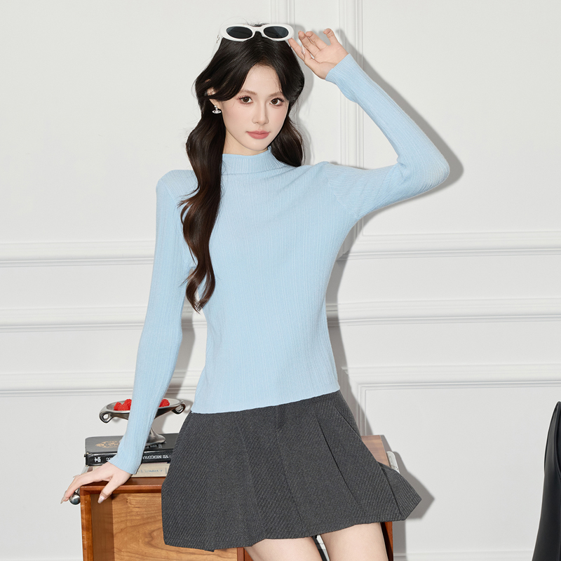 Temperament round neck sweater for women, autumn and winter new style, slim fit and versatile base shirt, small casual inner top