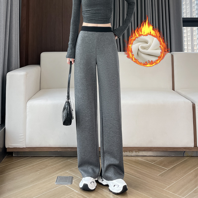Velvet thickened casual pants for women in autumn and winter 2025, new fashionable and simple temperament, versatile commuting sports wide leg pants