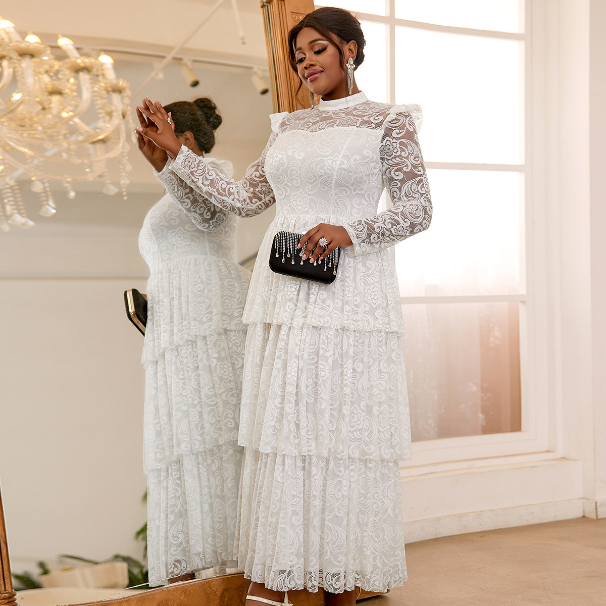 AM040620 New Lace Perspective Dress Party Banquet High end Style Pure White A-line Dress