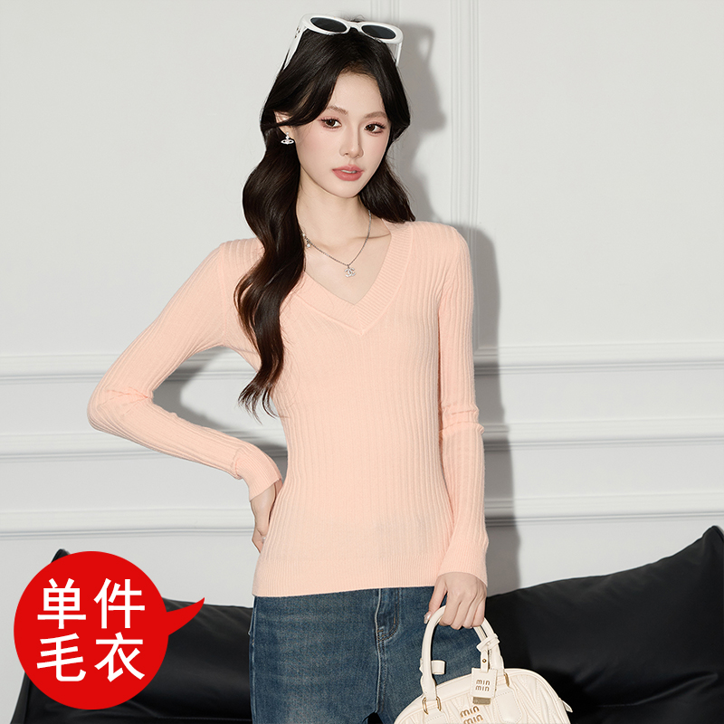 Temperament V-neck sweater women's 2025 autumn and winter new slim fit and slimming design sense niche casual versatile base shirt Temperament V-neck sweater women's 2025 autumn and winter new slim fit and slimming design sense niche casual versatile base shirt