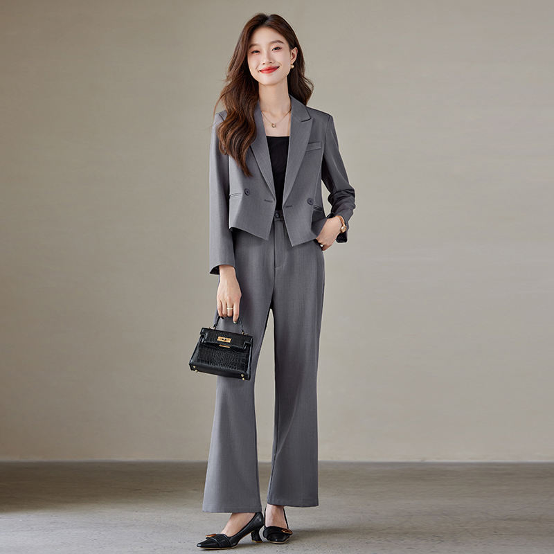 2024 early autumn petite short suit set for women, new high-end style, temperament, double breasted long sleeved suit work uniform