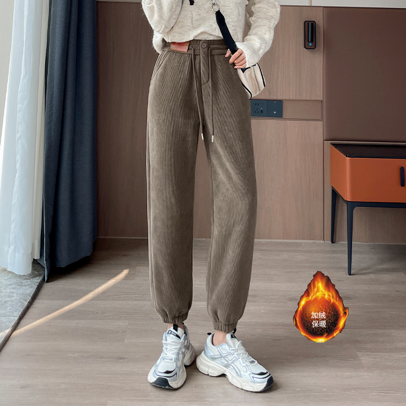 Women's 2025 autumn and winter new style with plush and thickened warm leg binding pants, simple and versatile, elastic waisted sports and leisure pants Women's 2025 autumn and winter new style with plush and thickened warm leg binding pants, simple and versatile, elastic waisted sports and leisure pants