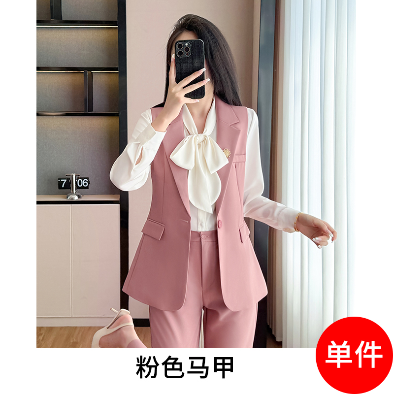 Leisure commuting pink vest set for women's 2025 autumn outfit, new fashionable and simple temperament, goddess style sleeveless vest Leisure commuting pink vest set for women's 2025 autumn outfit, new fashionable and simple temperament, goddess style sleeveless vest