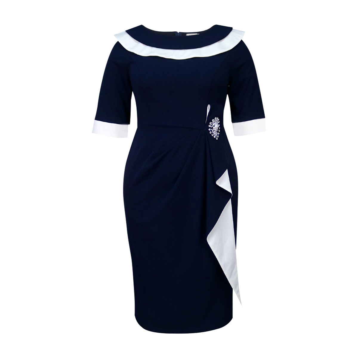 European and American plus size retro dress with nail bead lapel, waist cinching, patchwork slimming dress, wenman dresses European and American plus size retro dress with nail bead lapel, waist cinching, patchwork slimming dress, wenman dresses