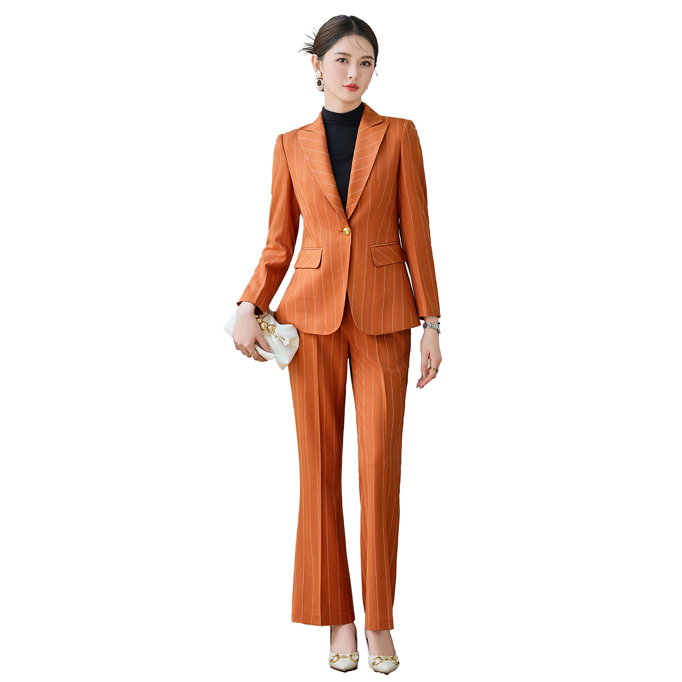Temperament striped suit for women in autumn and winter, slim fit and slimming, one button commuting formal suit, professional work suit Temperament striped suit for women in autumn and winter, slim fit and slimming, one button commuting formal suit, professional work suit