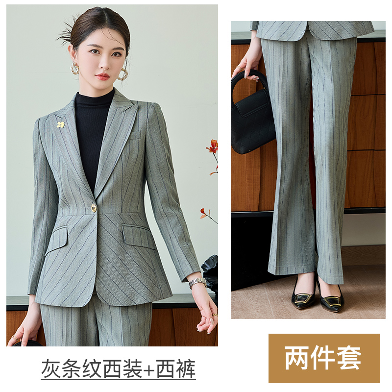 Fashionable and minimalist striped suit set for women in autumn 2025, slim fit and slimming one button commuting professional formal suit Fashionable and minimalist striped suit set for women in autumn 2025, slim fit and slimming one button commuting professional formal suit