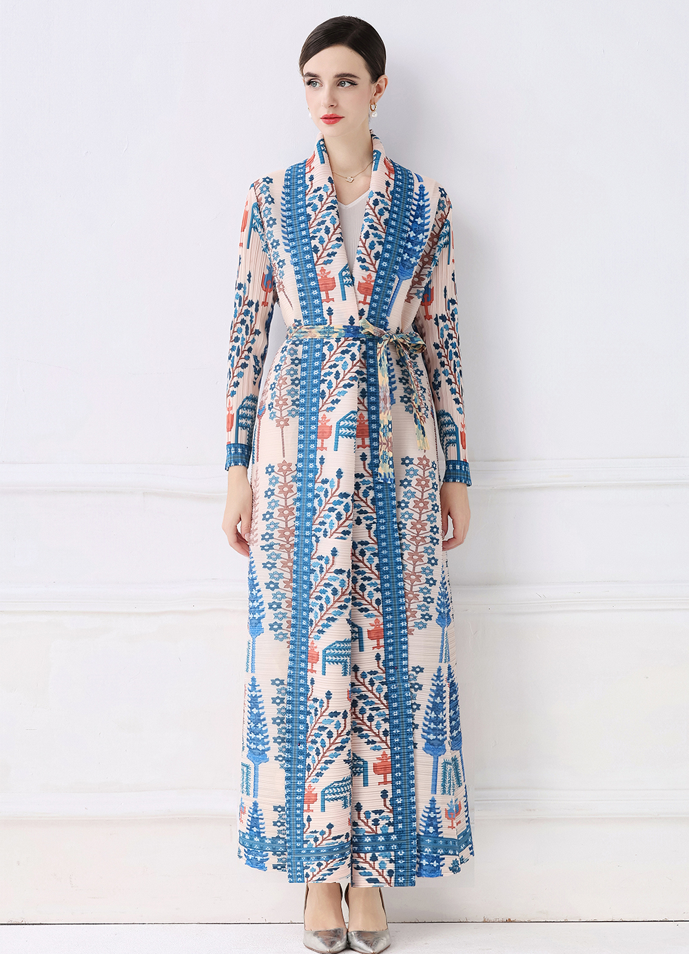 Factory direct sales of Miyake pleated early autumn pleated loose plus size printed outerwear