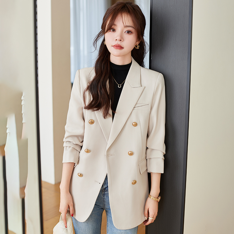 Design sense, temperament, double breasted professional suit jacket, women's 2024 spring new high-end long sleeved workwear suit